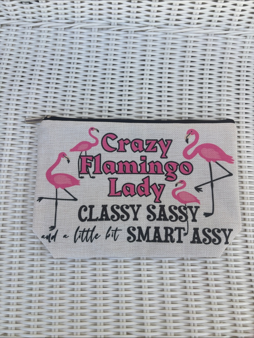 Pink Flamingo Lady Canvas Zip Pouch - Fun Women's Accessory